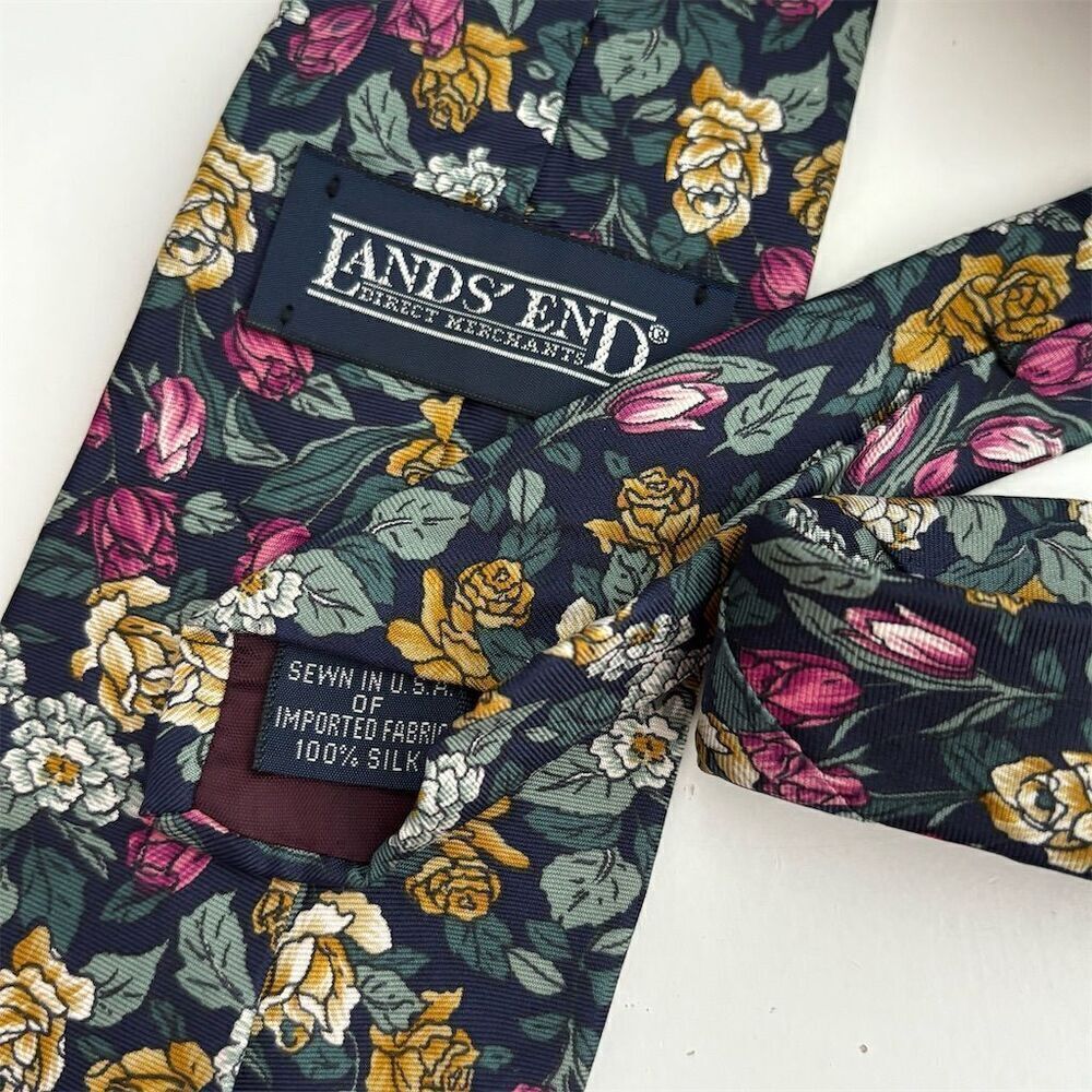 Lands End Men's Floral Tie Multicolor Wedding Business Party - Picture 3 of 5